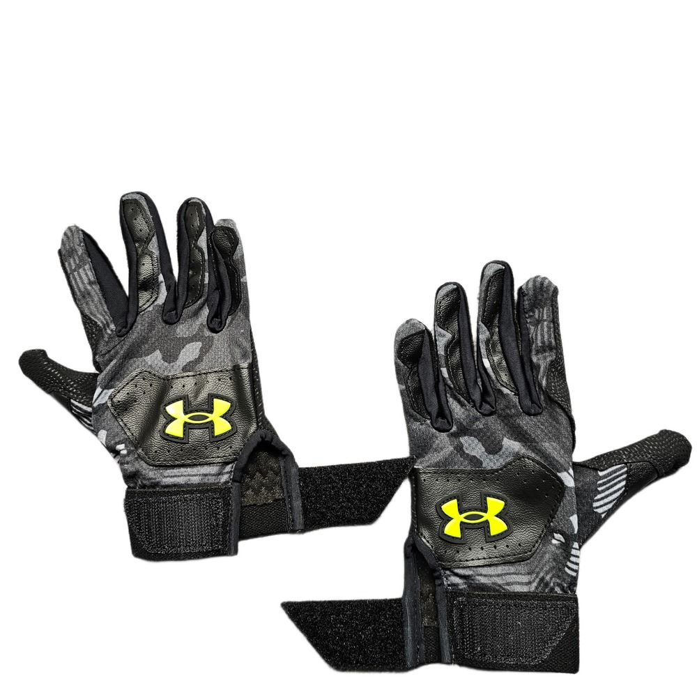 Under Armour Clean Up Baseball Batting Gloves Youth Small Black Gray Camouflage